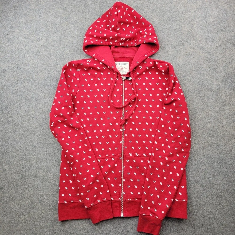 True Religion Tracksuit Mens Medium Red Monogram Zip Hoodie‎ Jogger 2 Piece Set